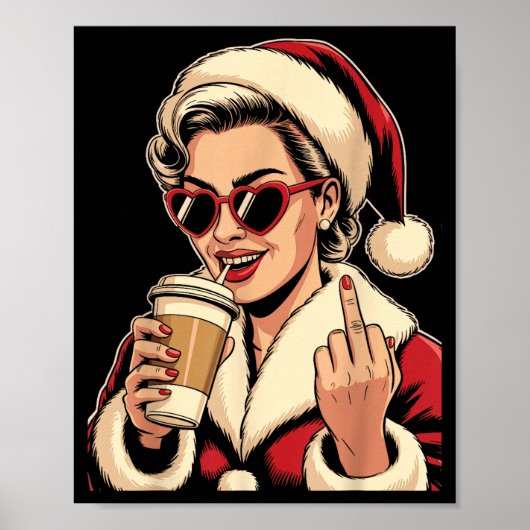 Kerstman Kerstmis Vintage Hart Zonnebril Midden Poster (Voorkant)