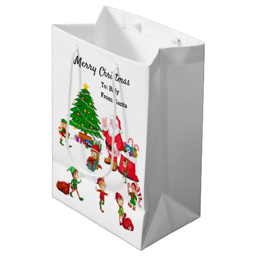 Kerstman & Kerstmiselven DIY Douanenaam van Kind Medium Cadeauzakje (Voorkant Gekanteld)