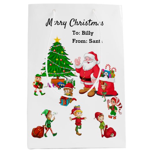 Kerstman & Kerstmiselven DIY Douanenaam van Kind Medium Cadeauzakje (Voorkant)