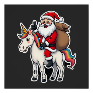 Kerstman Kerstmisrijdende eenhoorn - Kerstmeisjes Perfect Poster