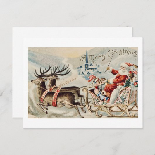 Kerstman Kerstmisslee Rendier Briefkaart (Voorkant / Achterkant)
