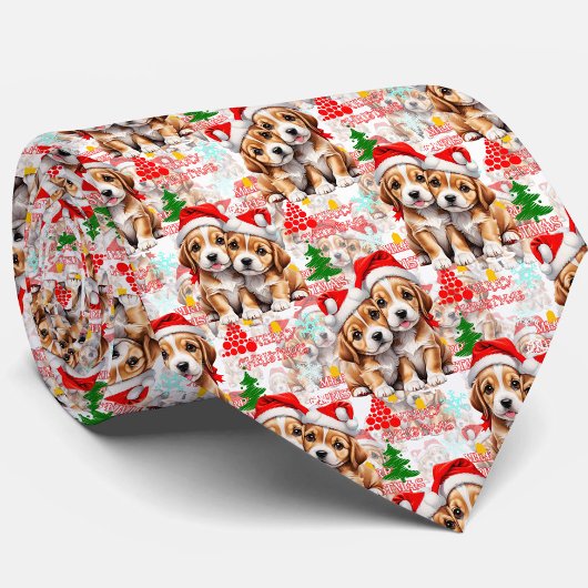 Kerstman Kerstmuts Hond Puppy Design - Wit Stropdas