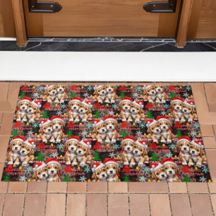 Kerstman Kerstmuts Hond Puppy Design - Zwart Deurmat