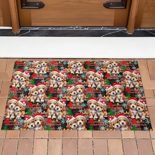 Kerstman Kerstmuts Hond Puppy Design - Zwart Deurmat