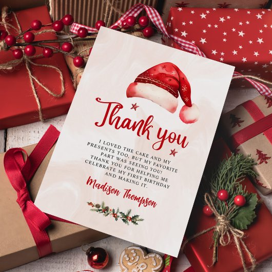 Kerstman Kerstmuts Verjaardagsfeestje Bedankkaart
