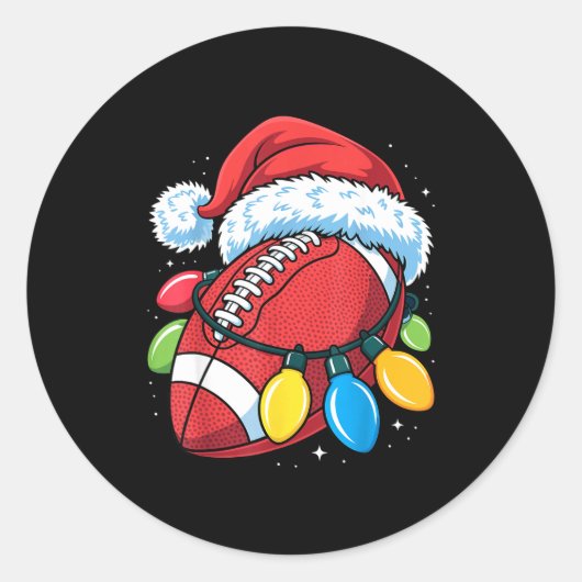 Kerstman Kerstmuts Voetbal Kerstverlichting Feeste Ronde Sticker (Voorkant)