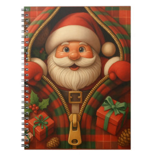 Kerstman kerstontwerp in geruite stof  notitieboek