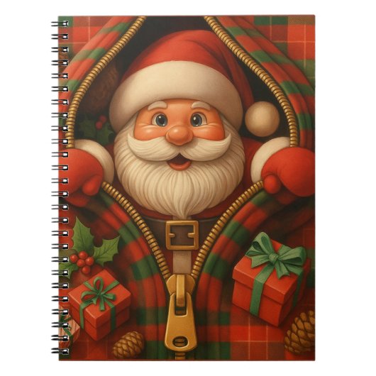Kerstman kerstontwerp in geruite stof notitieboek (Voorkant)
