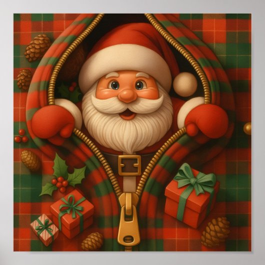 Kerstman kerstontwerp in geruite stof poster (Voorkant)