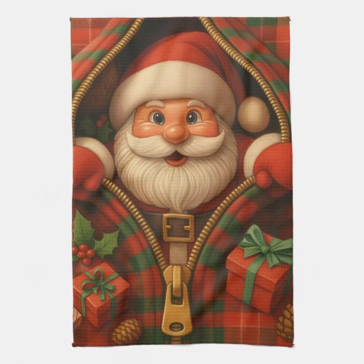 Kerstman kerstontwerp in ruitmotief theedoek (Verticaal)