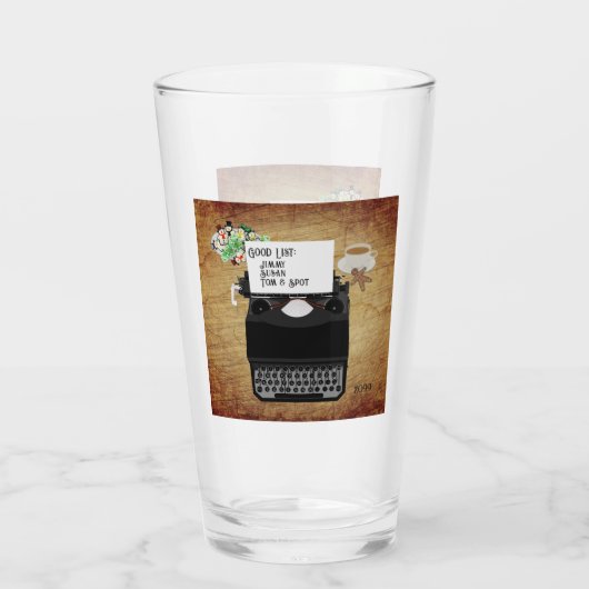 Kerstman,  kerstschrijfmachine met Goede Lijst voo Glas (Achterkant)