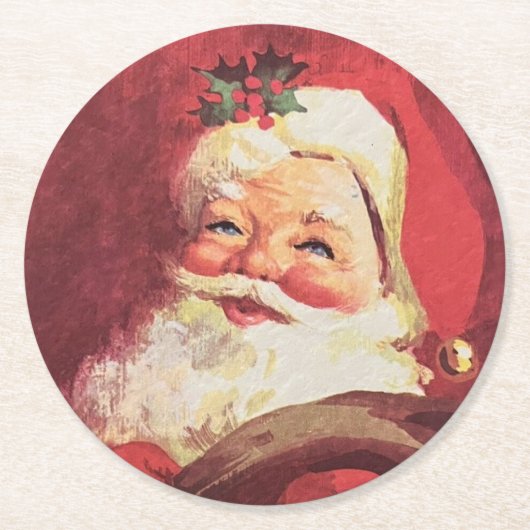 Kerstman Kerstset van 6 Ronde Kartonnen Onderzetter (Voorkant)