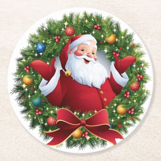 Kerstman Kerstset van 6 Ronde Kartonnen Onderzetter (Voorkant)