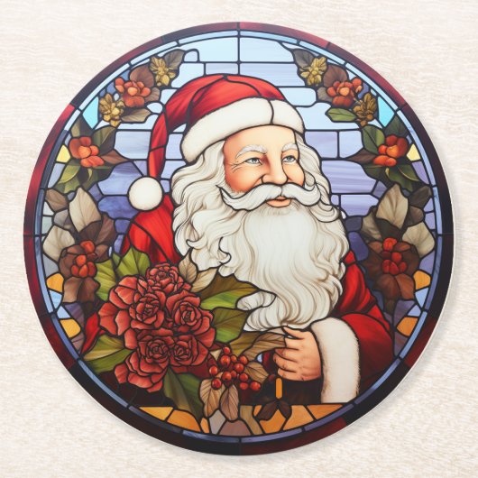 Kerstman Kerstset van 6 Ronde Kartonnen Onderzetter (Voorkant)