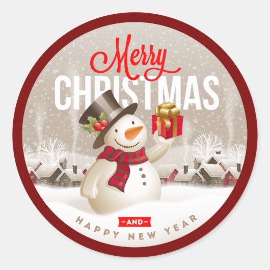 Kerstman Kerststicker – Prettig Kerstfeest  Ronde Sticker (Voorkant)