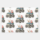 Kerstman Kersttram Monstertruck Rendier Festief Inpakpapier Vel (Voorkant)