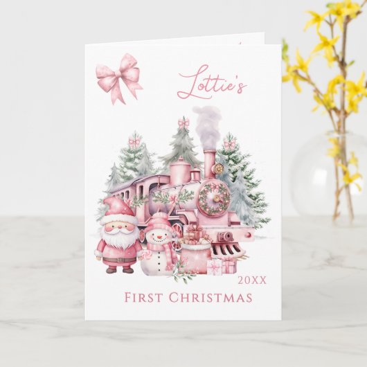 Kerstman kersttrein gevouwen Wenskaart Kaart (Gele Bloem)