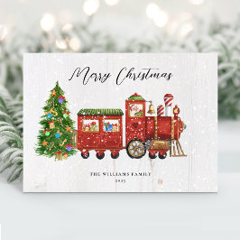 Kerstman Kersttrein Niet-Foto Vintage Feestdagenkaart