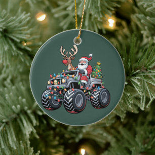 Kerstman Kerstvakantie Kinderen Monster Truck Keramisch Ornament