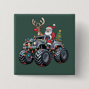 Kerstman Kerstvakantie Kinderen Monster Truck Vierkante Button 5,1 Cm