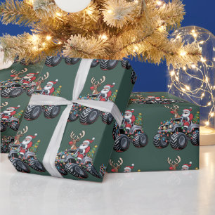 Kerstman Kerstvakantie Kinderen Monstertruck Cadeaupapier