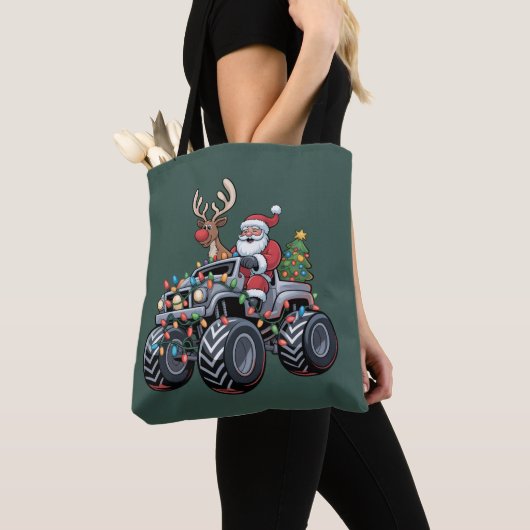 Kerstman Kerstvakantie Kinderen Monstertruck Tote Bag (Dichtbij)