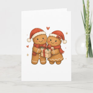 Kerstman Kerstvrouw met Cadeau en Kerstmannen Muts Kaart