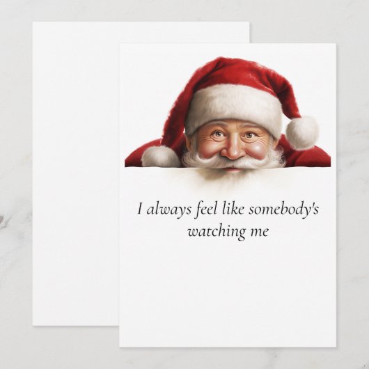 Kerstman kijkt grappige kerstkaart (Voorkant / Achterkant)