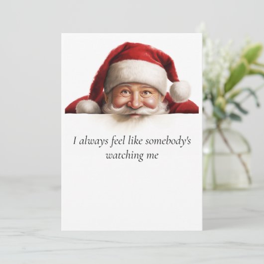 Kerstman kijkt grappige kerstkaart (Staand voorkant)