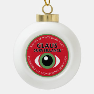 Kerstman kijkt mee keramische bal ornament