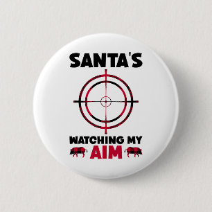 Kerstman kijkt mee met mijn richtkunst - Boar Hog  Ronde Button 5,7 Cm