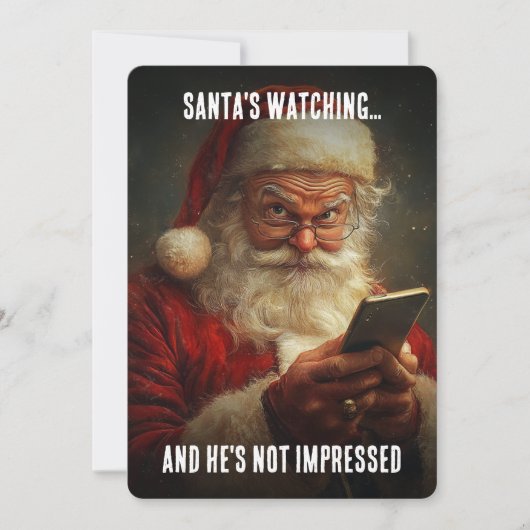 Kerstman kijkt toe  Niet onder de indruk Sarcastis Feestdagenkaart (Voorkant)