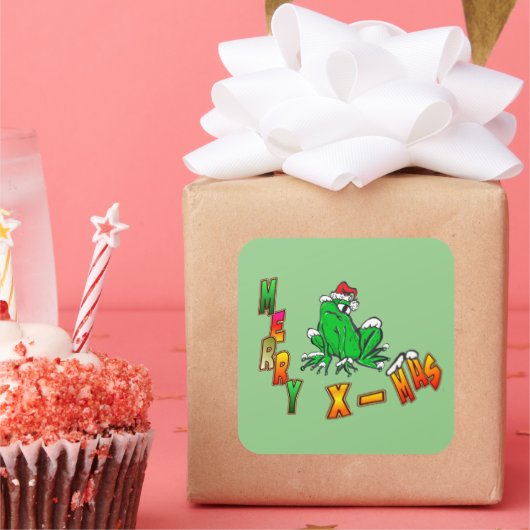 Kerstman kikker Vrolijke Kerstmis Cust. Sticker (Feest)