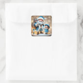 Kerstman & Kind Kerststicker Vierkante Sticker (Tas)