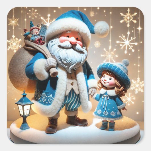 Kerstman & Kind Kerststicker Vierkante Sticker (Voorkant)