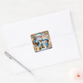 Kerstman & Kind Kerststicker Vierkante Sticker (Envelop)