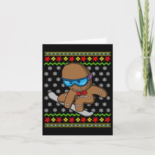 Kerstman Kinder Gingerbrood Man Snowboarding Snowb Kaart (Voorkant)