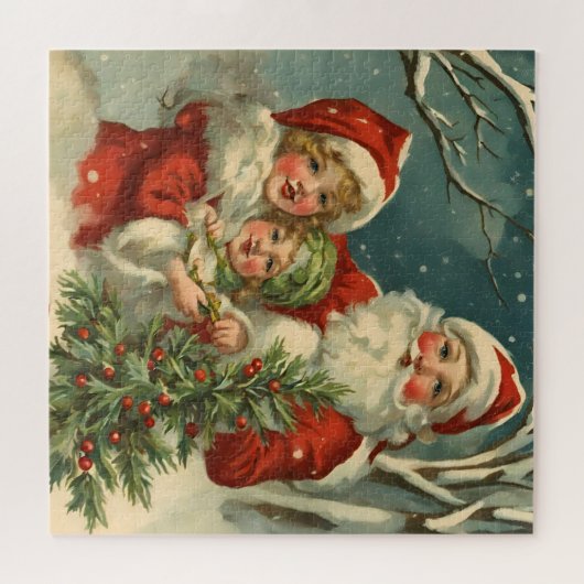  kerstman, kinderen en kerstboom legpuzzel (Horizontaal)