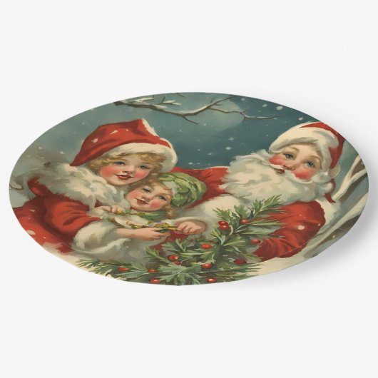  kerstman, kinderen en kerstboom papieren bordje (Gekanteld)