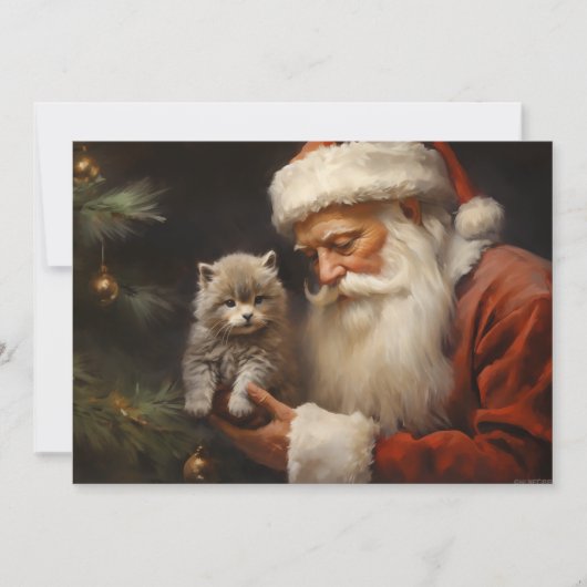 Kerstman Kitten Kat Prettig Kerstfeest Feestdagenkaart (Voorkant)