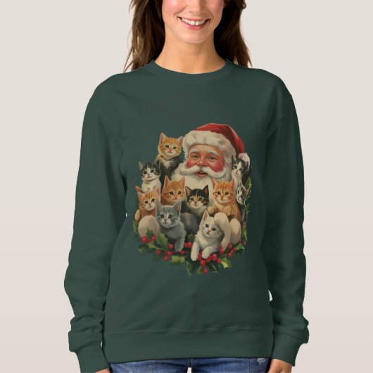 Kerstman Kitten Kerstmis Retro 90s Oude Kat Trui (Voorkant)