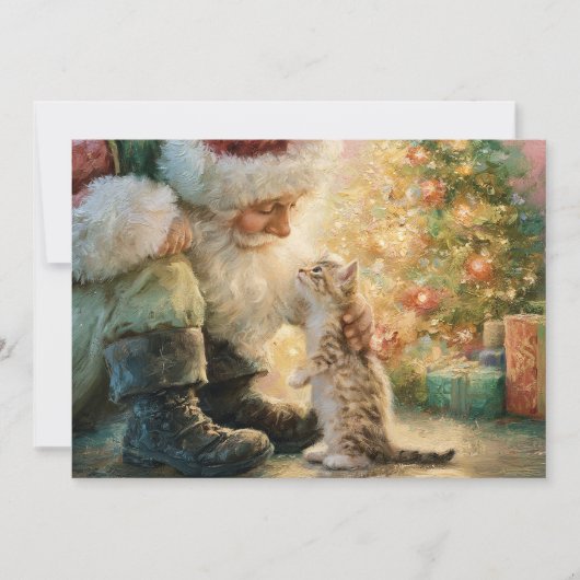 Kerstman Kitten Kerstmis Vintage Feestdagenkaart (Voorkant)