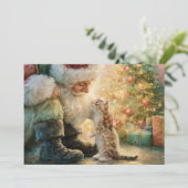 Kerstman Kitten Kerstmis Vintage Feestdagenkaart (Staand voorkant)