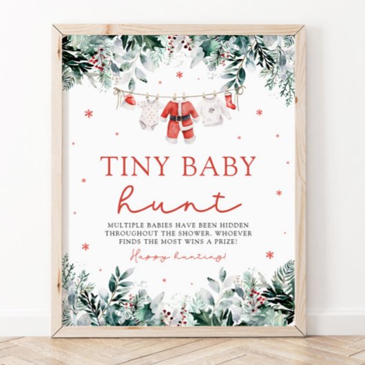 Kerstman Kleding Baby shower Tiny Baby Hunt Poster