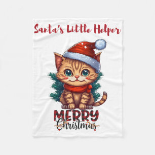 Kerstman Kleine Helper- Mooie Kat Vrolijk Kerstmis Fleece Deken