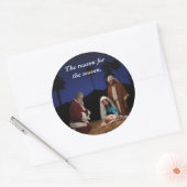 Kerstman Knielen bij de Geboorte Ronde Sticker (Envelop)