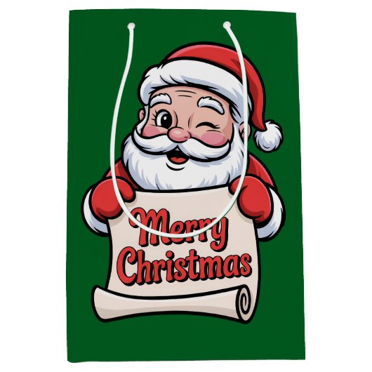 Kerstman Knipoog 🎅 "Prettig Kerstfeest" Medium Cadeauzakje (Voorkant)