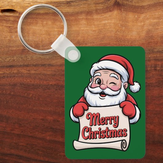 Kerstman Knipoog 🎅 "Prettig Kerstfeest" Sleutelhanger (Voorkant)