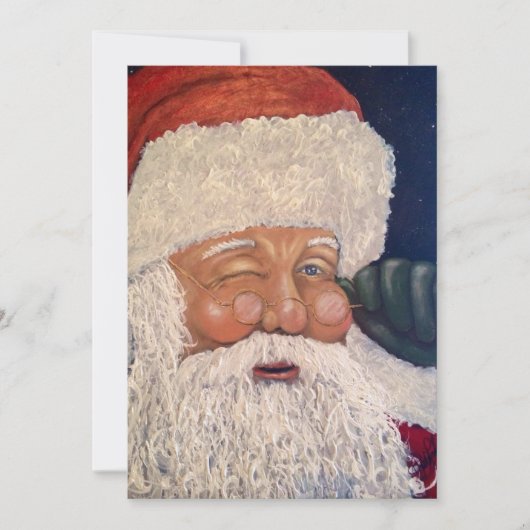 Kerstman knipoogt feestdagenkaart (Voorkant)