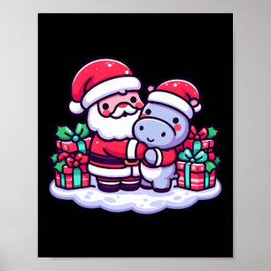 Kerstman knuffelen nijlpaard in Santa Hat Poster